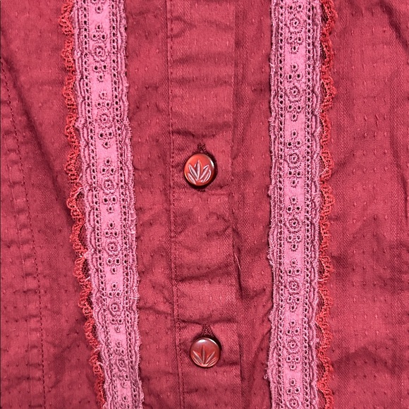 Denim 24/7 Wine Ruffle Cotton Blouse Button up with Lace Trim Fancy size 22 - Picture 8 of 14